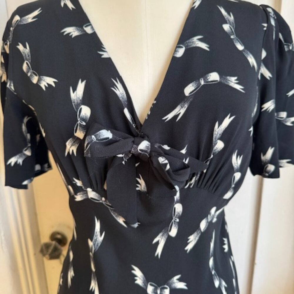 Vintage Betsey Johnson 90'S Does 40's Bias Cut Ribbon Bow Maxi Dress Large - Picture 3 of 14